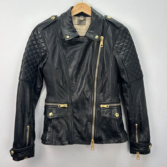 Burberry Brit  Quilted Remmington Lamb Leather Biker Jacket, Sz 6 - Picture 5 of 14